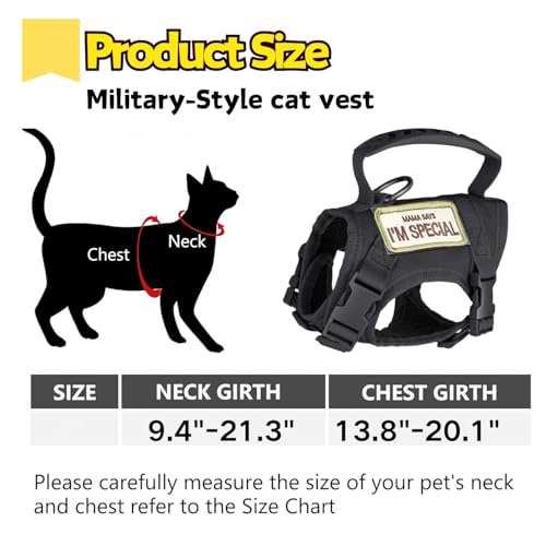 Tactical Cat Harness and Leash Set Soft Mesh Adjustable Large Cat Vest with Rubber Handle Easy to Control for Large Cat Sm...