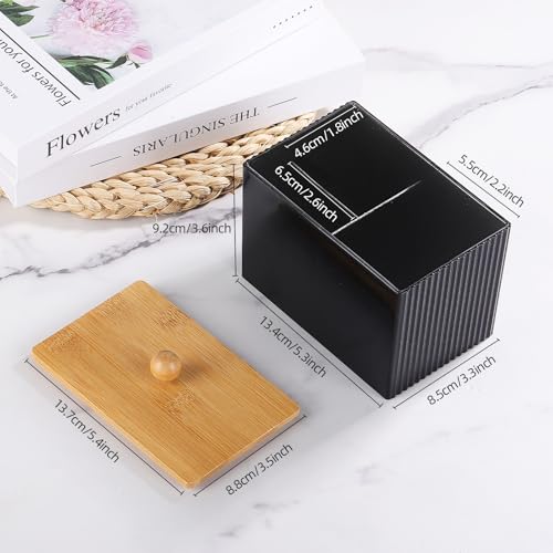 Ohlove Qtip Holder with Bamboo Lids, 3 Compartments Cotton Ball/Swabs Dispenser, Apothecary Jar Plastic Container for Stor...
