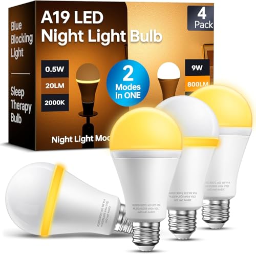 KINDEEP Light Bulbs, E26 Blue Light Blocking Dim Bulbs with 2 Modes, 0.5W Amber Light with 20lm 2000K, 9W Equivalent 60W, ...