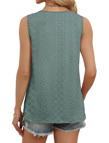 WIHOLL Womens Tank Tops Loose Casual Summer Tops Eyelet V Neck Basic Sleeveless Shirts Trendy 2026