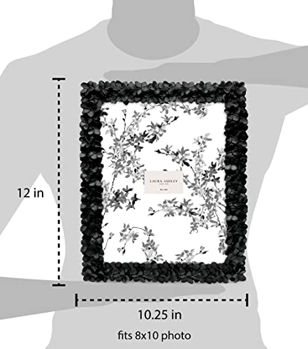 Laura Ashley 8x10 Black Flower Textured Hand-Crafted Resin Picture Frame w/Easel & Hook for Tabletop & Wall Display, Decor...