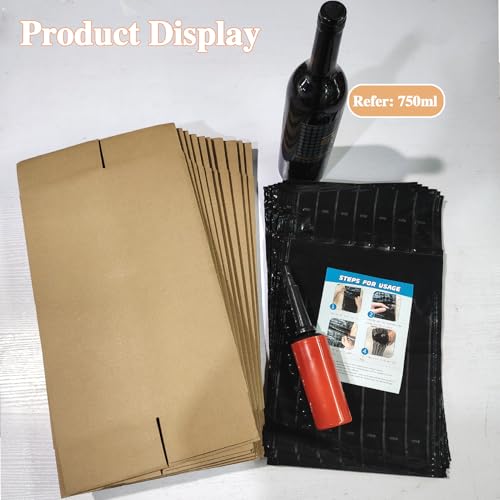 10 Wine Shipping Box Sets,Include 10 Wine Boxes for Shipping and 10 Bottle Protector Bags with 1 Reusable Air Pump,Inflata...