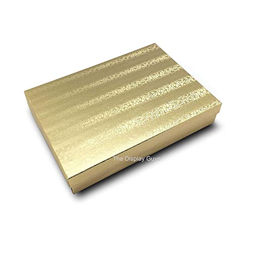RJ Displays 25 Piece Pack Gold Foil Paper Cotton Filled Lidded Jewelry Gift Box Necklace, Belt Buckle, Pendant, Brooch, Br...