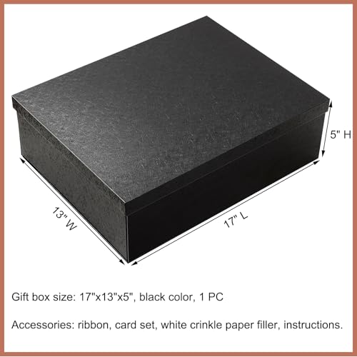 Mefleet 17x13x5 Inches Large Gift Box with Lid for Presents 1 Pack Big Deep Black Gift Boxes for Christmas, Birthday, Vale...