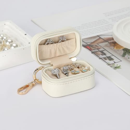 KUKUVR Small Travel Ring Stud Earring Box with Keychain, Mini Wedding Ring Holder Boxes for Multiple Rings, Portable Jewel...