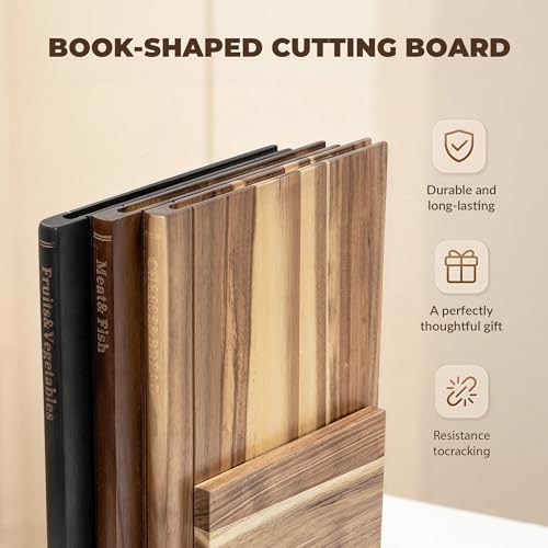 Book Cutting Board Set with Stand, Book Cutting Boards Wooden Charcuterie & Cheese Board, Aesthetic Kitchen Decor for Book...