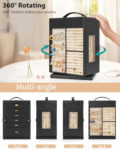 AKOZLIN Jewelry Box 6-Tier Organizer Functional 360° Rotating Jewelry Storage Case for Women Girls Ring Necklace Earring B...
