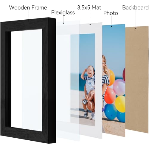 Vittanly 4x6 Picture Frame Set of 3, Display Pictures 3.5x5 with Mat or 4x6 without Mat for Wall Mounting or Tabletop, Pic...