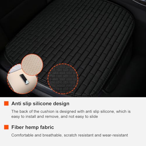 KVAEY Linen Back Car Seat Cover, Anti-Slip Long Bottom Rear Seat Cover Protector with Storage Pockets, Breathable Linen Re...
