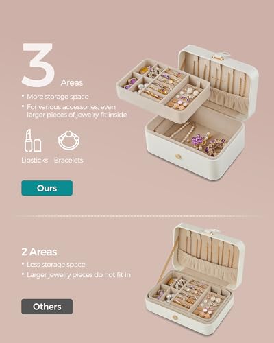 SONGMICS Jewelry Organizer Box, Travel Jewelry Case, 2-Layer Travel Case for Earrings, Necklaces, Bracelets - Portable Jew...