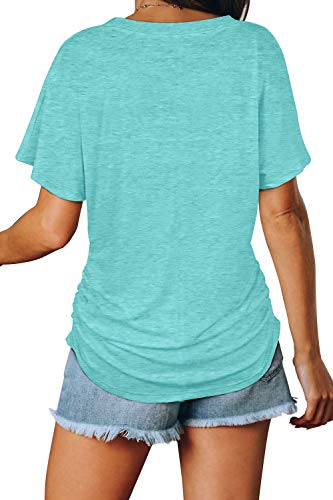 WIHOLL Womens Summer T-Shirts Short Sleeve V Neck Dolman Tops with Side Shirring Loose Fit Shirts Spring Fashion
