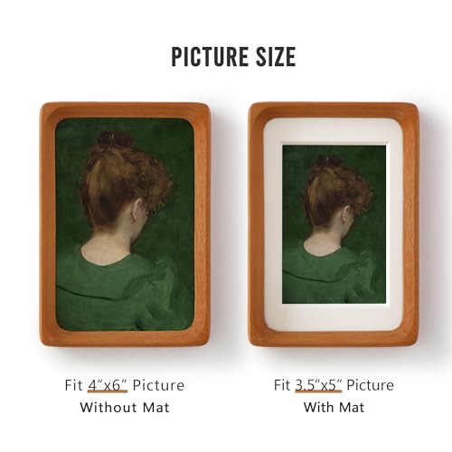 Zelvix Natural Teak Wood Picture Frame,Picture 3.5x5 with Mat or 4x6 Without Mat,Standing Desk Photo Frame 4 by 6,Plexigla...