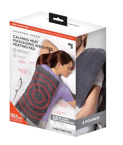 Calming Heat Massaging Vibrations Weighted Heating Pad by Sharper Image | Temperature Settings, Auto Shut-Off Feature, Gif...