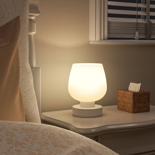 Seealle Touch Table Lamp for Nightstand - Small Bedside Lamp for Bedroom Living Room Night Stands, Desk Lamp with White Gl...