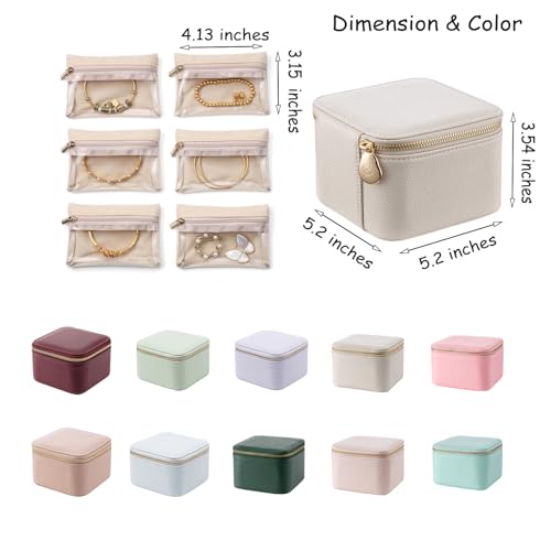 VLANDO Travel Jewelry Box Organizer – Portable PU Leather Jewelry Case with 6/8/12 Zippered Pouches, Compact Storage for E...
