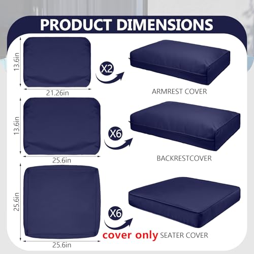 Cethytirko 14 Piece Outdoor Patio Waterproof Cushion Covers, Fits 6-Seat Wicker Rattan Sectional Couch Chair Furniture Cov...