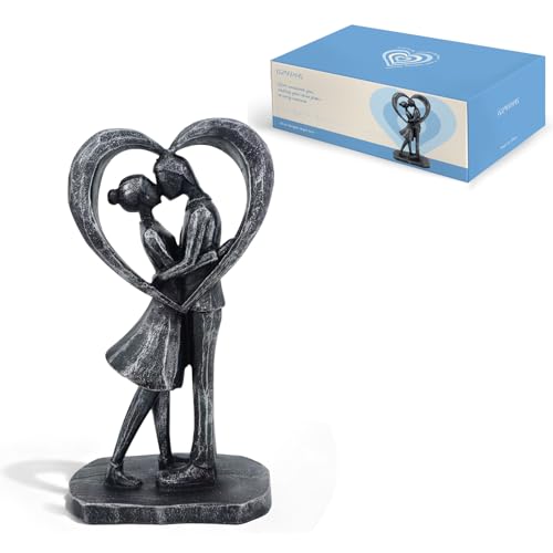 GZVDYG Couple Heart Resin Figurine, 8.1" H, Romantic Gifts for Him & Her, Faux Black Wrought Iron Finish, Engagement Anniv...