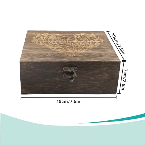 Hiyoo Wooden Memory Keepsake Box with Lid, Floral Heart Engraved Keepsake Box Decorative Storage Case For Photos Letter Ti...
