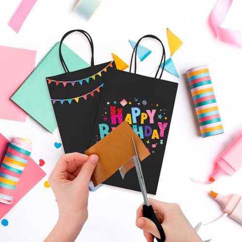 MESHA Black Gift Bags 5.25x3.75x8 Inch Small Kraft Paper Bags with Handles Bulk,100 Pack for Small Business,Wedding Party ...