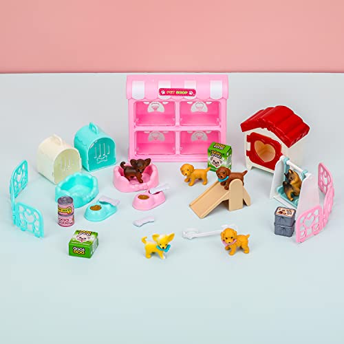 TQQFUN 32 PCS Dog Figures Play Set, Pet Care Center Pretend Play Set with Realistic Puppy Toys, Educational Gifts for Girl...
