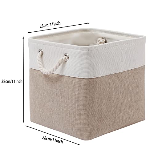 MidmmVick 11 x 11 Inch Cube Storage Bins, 6 Pack Large Collapsible Fabric Storage Bin with Ropes, Foldable Storage Cubes f...