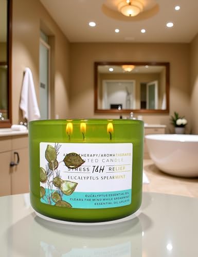 Eucalyptus Spearmint Scented Candle | 15.8 oz Large 3 Wick Soy Candle | Soothing Aromatherapy Candle for Home | Fresh Spa ...