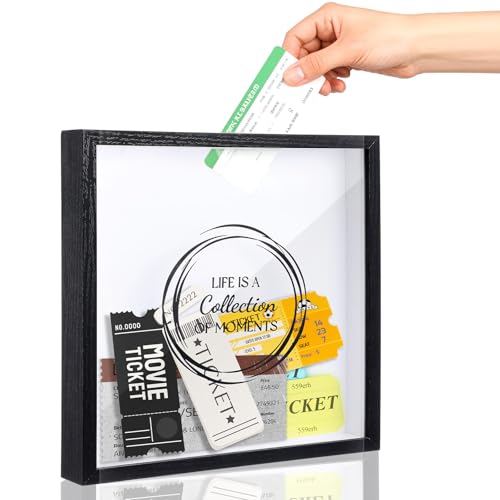 HOFURME Travel Adventure Archive Shadow Box For Memories, Concert Travel Ticket Stub Memory Top Loading Shadow Keepsake Bo...