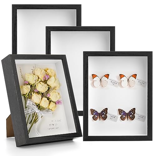 Hacaroa Set of 4 Shadow Box Picture Frame, 8 x 6 Inches Wood Frame Memory Display Case, 1.2 Inch Depth Shadow Boxes for Fl...