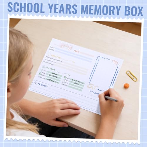 School Memory Box School Years Organizer Kit with 30 Writable Sheets Memory Book Photo Album Keepsake Box for Storing Memo...