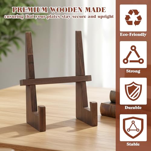 Eldraqth Wooden Plate Stands, 8.8 Inch Wood Plate Display Stands Decorative Picture Frame Holder Stand Table Top Easels fo...