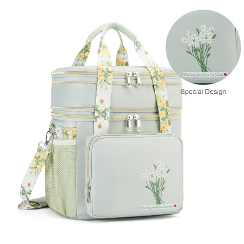 HSHRICH Insulated Lunch Bag for Women/Men, Dual Compartment Waterproof Reusable Large Lunch Box for Adlut Wide-Open Tote C...