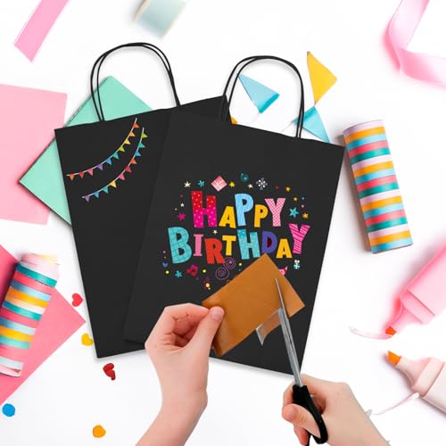MESHA 100 Pack Black Gift Bags 8x4.25x10.5 Inch Kraft Paper Bags with Handles Bulk Craft Bag Medium Size for Wending Birth...