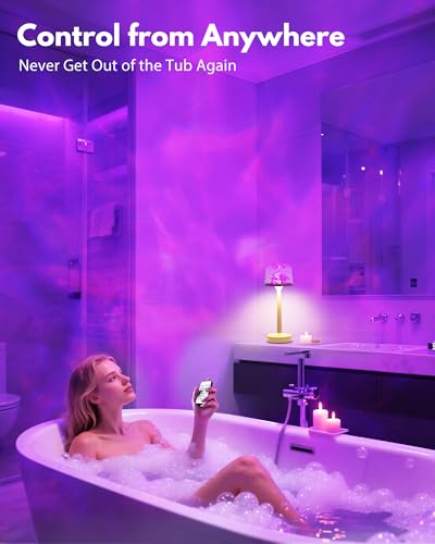 Funlenry Shower Lamp - Waterproof Bathroom Lamp with 16 Color Ocean Wave Projector, Rechargeable Shower Light with Touch &...