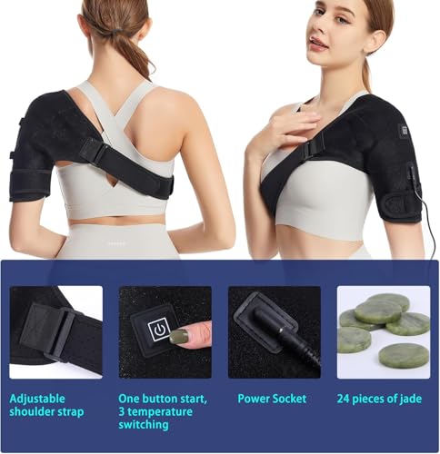 Shoulder Heating Pads for Pain Relief - Jade Stone Heated Shoulder Wrap with 3 Temperature Settings, Ideal for Rotator Cuf...