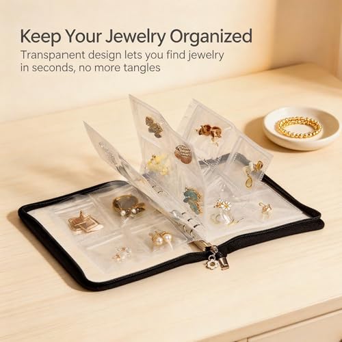 LingLingo Earring Organizer Case Travel Jewelry Organizer Transparent Jewelry Storage Book for Necklace Bracelet Ring Hold...