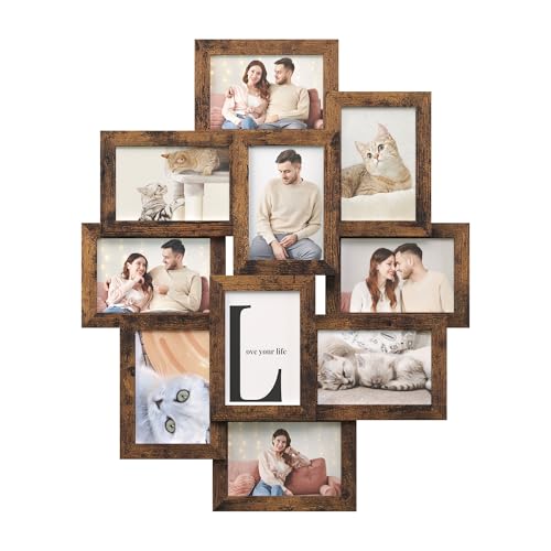 SONGMICS 4x6 Collage Picture Frames, 10-Pack Photo Collage Frame for Wall Decor, Glass Front, Assembly Required, Rustic Br...