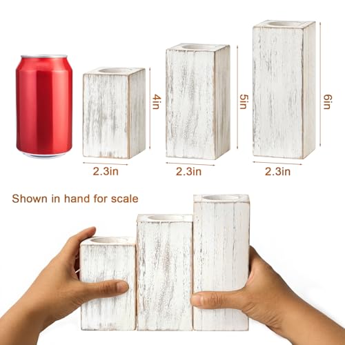 MelonBoat Rustic Flameless LED Candles 3-Pack, Battery Operated Candles with Wooden Candle Holders, White Rustic Farmhouse...