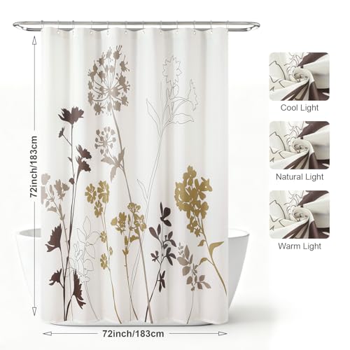 DS BATH Floral Fabric Shower Curtains for Bathroom, Cream Beige Brown Tan Flower Shower Curtain, Waterproof Washable Decor...