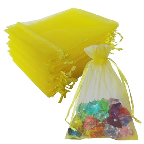 100 Count 5x7 inch Organza Gift Wrap Bags Yellow for Baby Shower,Christmas,Party Favors,Kids Birthday,Wedding,Bridal Showe...