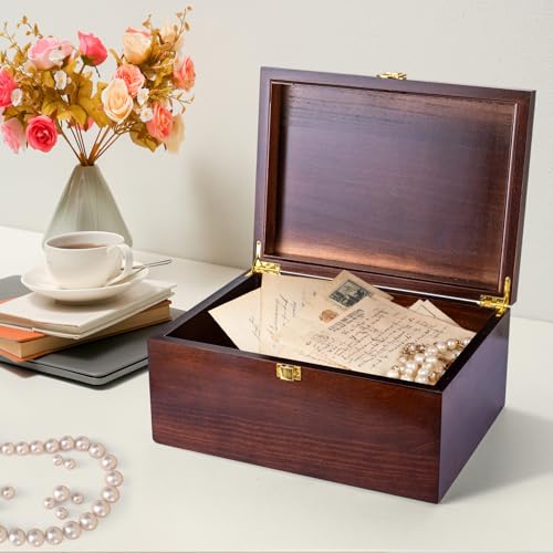 EVA murmure Larger Wooden Memory Wedding Keepsake Boxes With Hinged Lids - Decorative Storage Box With a Hinge Lids For Le...
