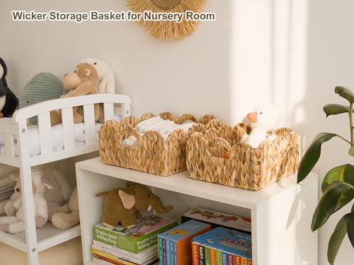 StorageWorks Scalloped Wicker Basket, Woven Baskets for Storage, Rattan Baskets with Handles, Paper Rope Basket for Organi...