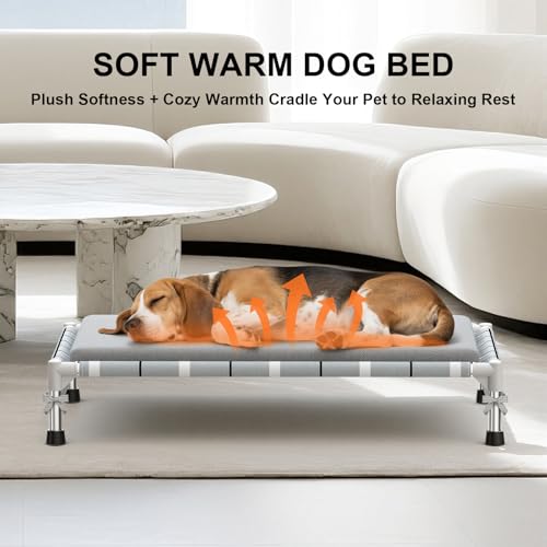 Elevated Raised Outdoor Dog Bed - Cooling Lifted Outside Dogs Bed with Cushion Mat Dog Hammock Bed with Stainless Steel Fr...