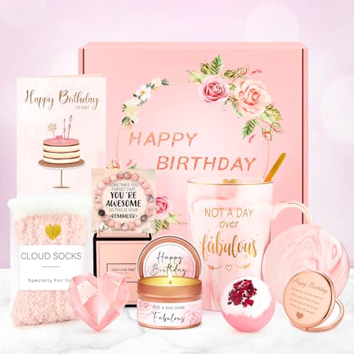 Birthday Gifts for Women Happy Birthday Gift Baskets for Women Unique Not A Day Over Fabulous Mug Gift ideas Pink Gifts Bo...