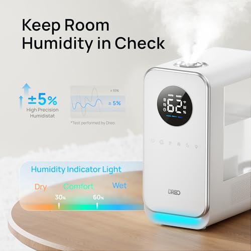 DREO Humidifiers for Bedroom, Top-filled Smart Quiet Cool Mist Humidifier for Large Room Home, Oil Diffuser & Nightlight, ...