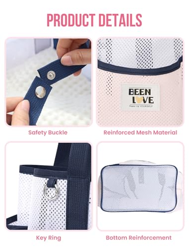 nemeki Mesh Beach Bag for Women Small Beach Tote Bag Sandproof Foldable Swim Pool Bag with 8 Pockets for Travel