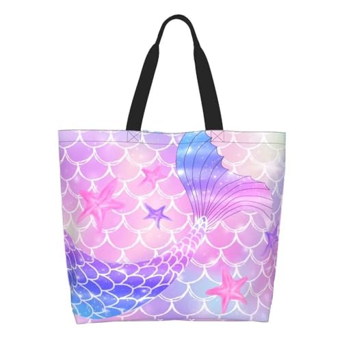 bositigo Pink Mermaid Gym Tote Bags for Women,Cute Ocean Mermaid Purse Print Shoulder Reusable Shopping Handbags Casual Tr...
