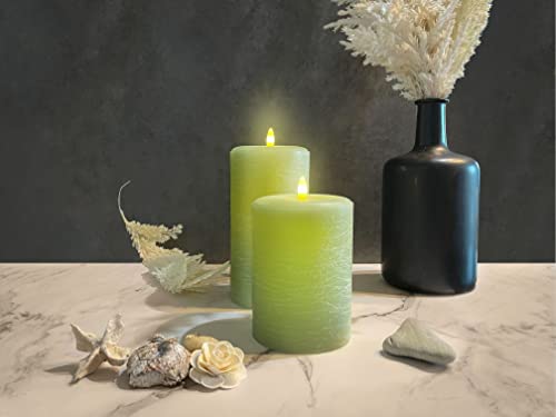 LumiPur Signature Natural Glow Flickering Flameless LED Wax Pillar Candle (3.5" x 5", Sage Green)