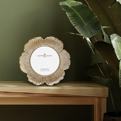 GIFTY GIFTY Circular Gold Floral Photo Frame / 4x4 In | For Tabletop Display | Perfect for Home Decor, Wedding, Graduatio...