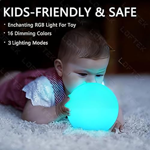 LOFTEK 6-inch LED Light Ball: Nursery Night Light with Remote Control, 16 RGB Color Changing & Dimming Rechargeable, Cordl...