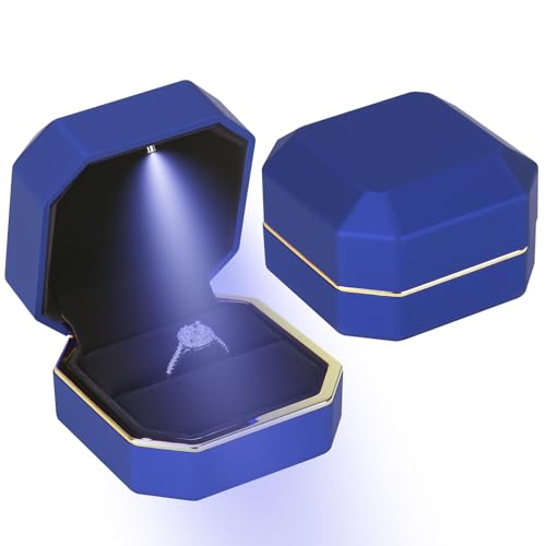 Luxury LED Jewelry Ring Box, Velvet Ring Gift Box Storage Case Organizer Holder for Proposal Engagement Wedding Anniversar...